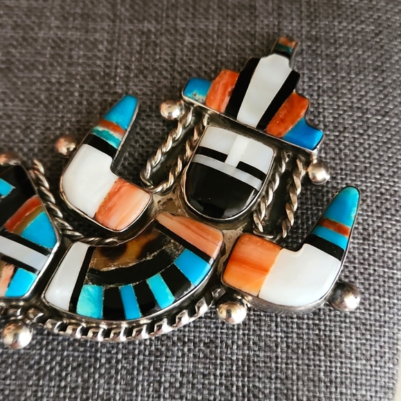 **π΄ON HOLD!π΄** Large Vintage Native American Zuni Inlay Rainbow Man Pin π - Picture 3 of 9